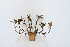 French Vintage Gilded Metal Basket of Flowers Wall Sconce