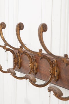 French Vintage Gilt-Brass and Oak Coat Rack