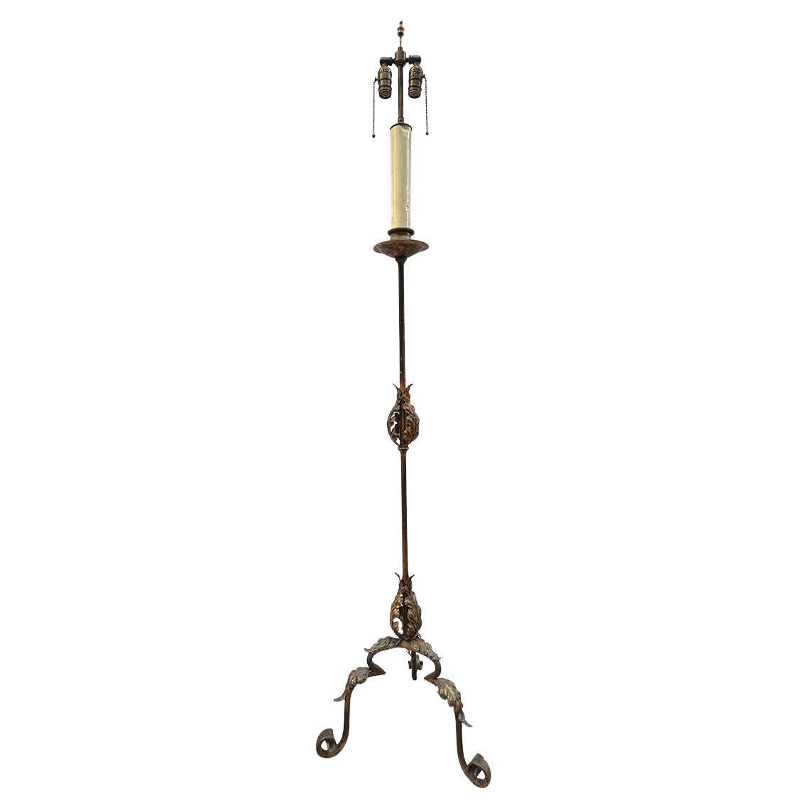 French vintage Gilt Iron Floor Lamp