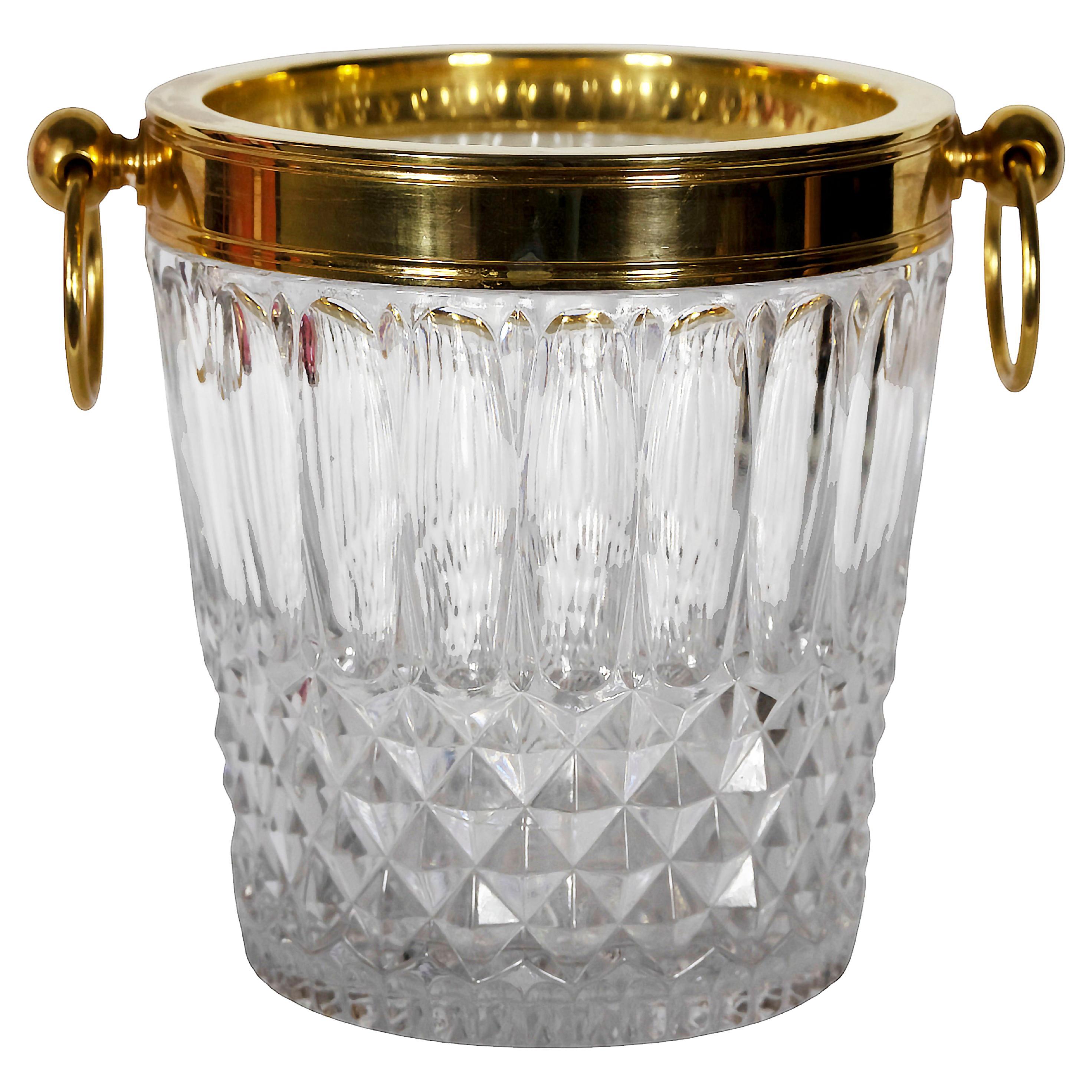 French Vintage Gilt Metal and Crystal Champagne Bucket