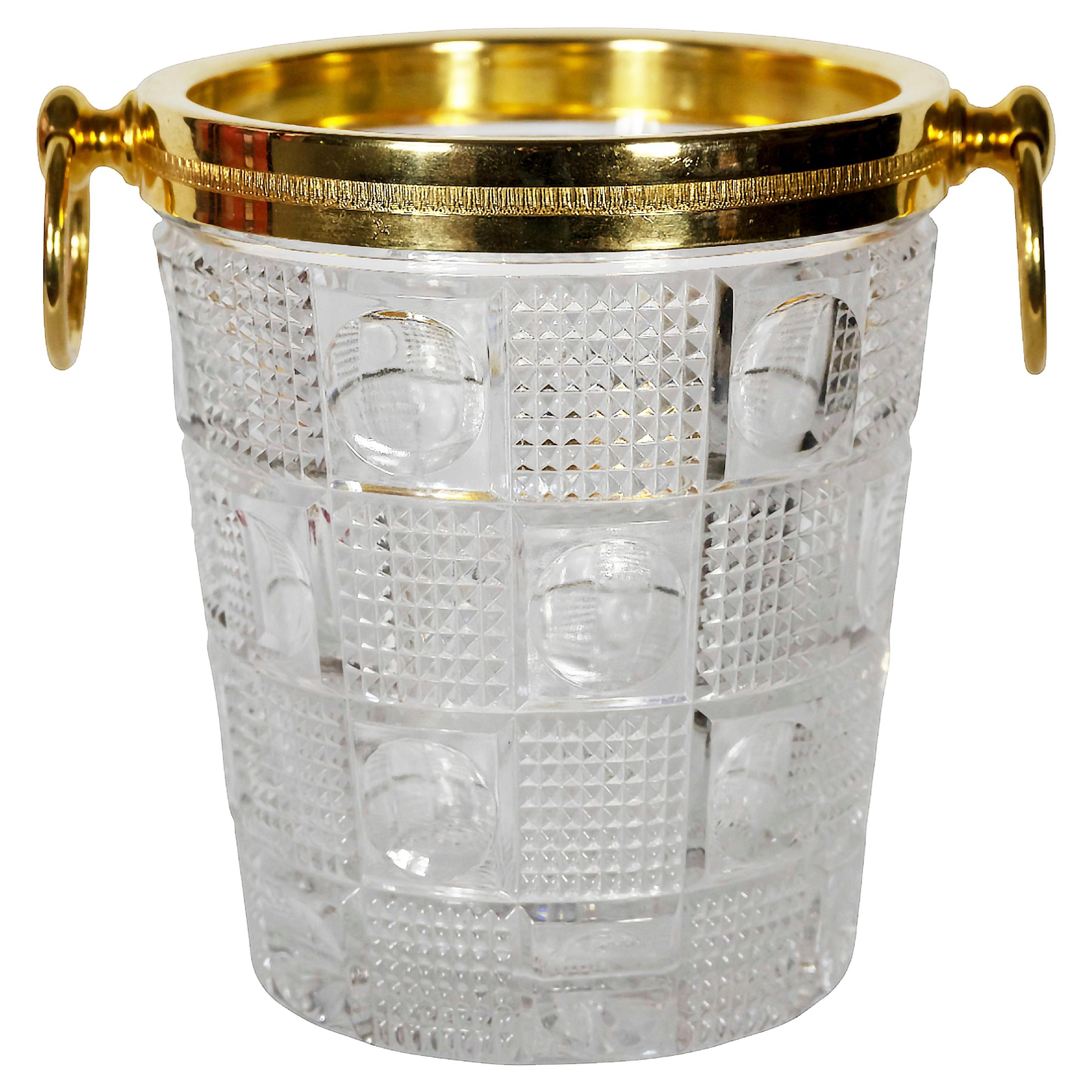 French Vintage Gilt Metal and Crystal Champagne Bucket