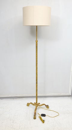 French Vintage Gilt Wrought Iron Floor Lamp