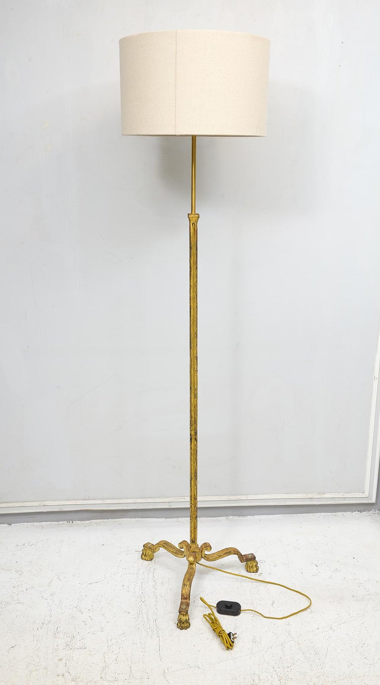 French Vintage Gilt Wrought Iron Floor Lamp For Sale at 1stDibs