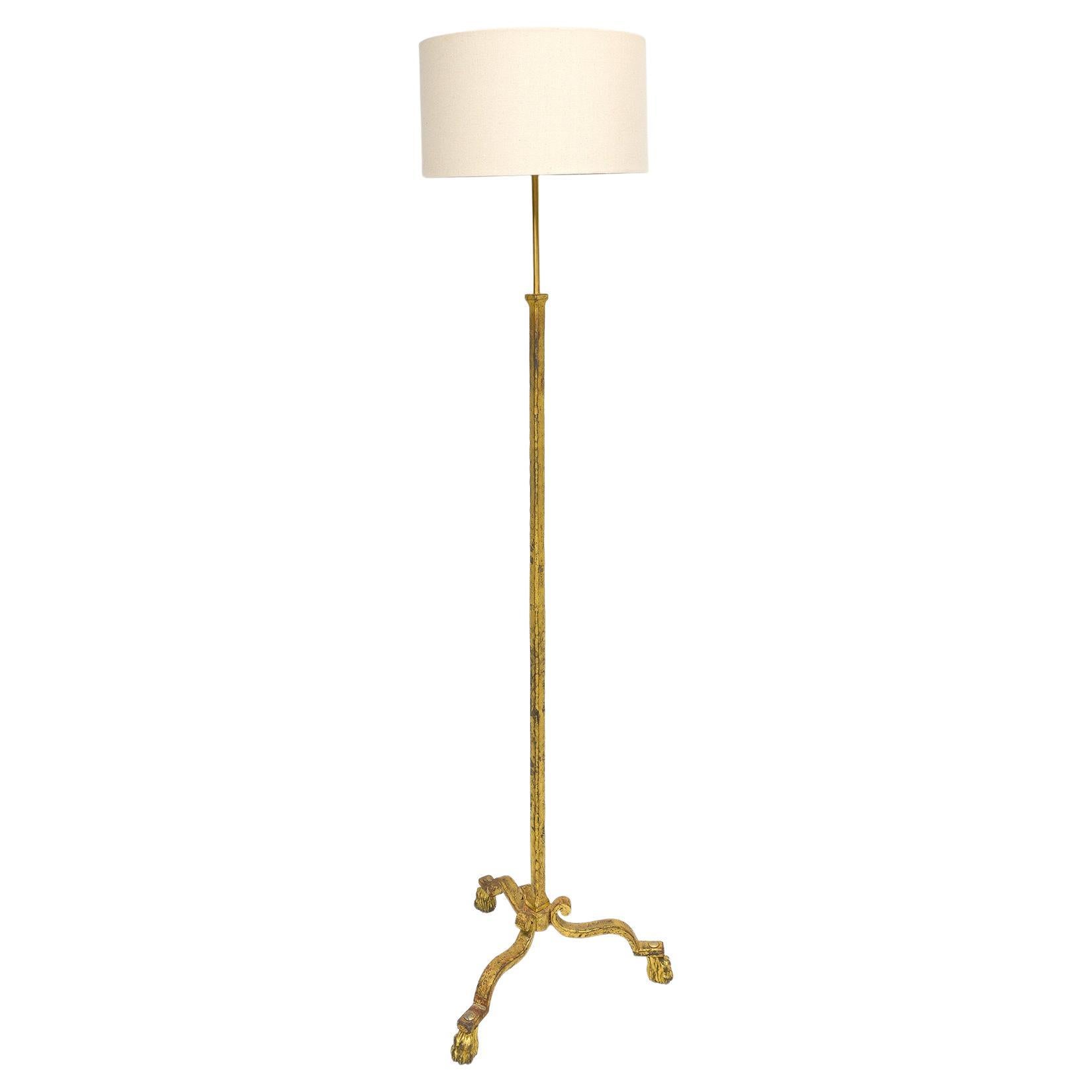 French Vintage Gilt Wrought Iron Floor Lamp For Sale