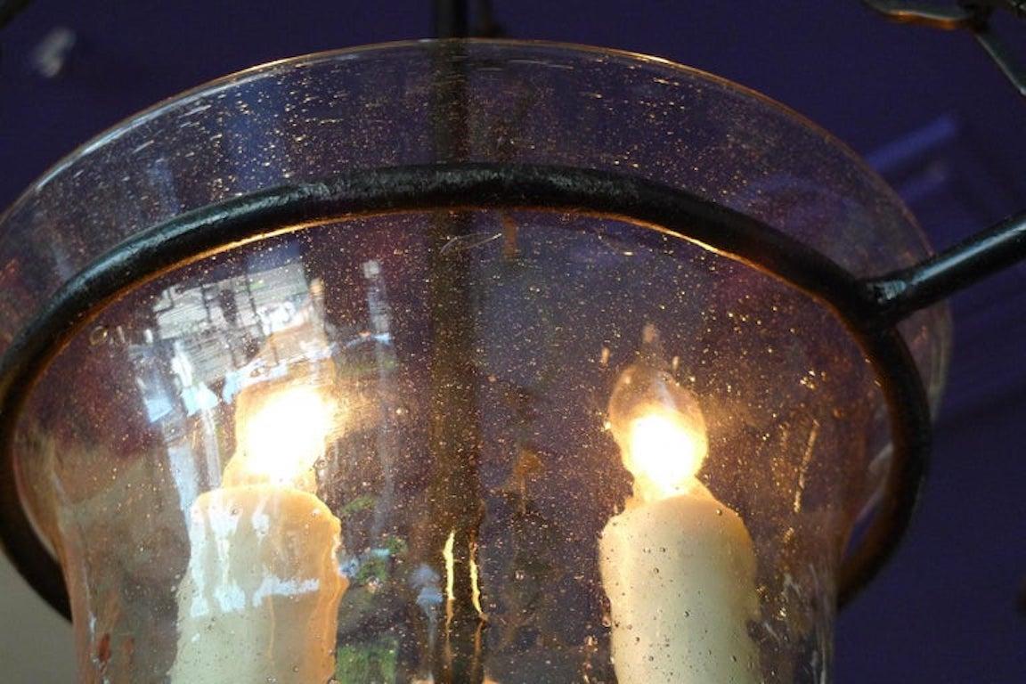 French Vintage Glass Bell Jar Pendant with Iron Fittings with 3 Centre Lights For Sale 10