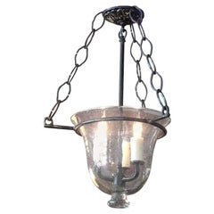 French Retro Glass Bell Jar Pendant with Iron Fittings with 3 Centre Lights
