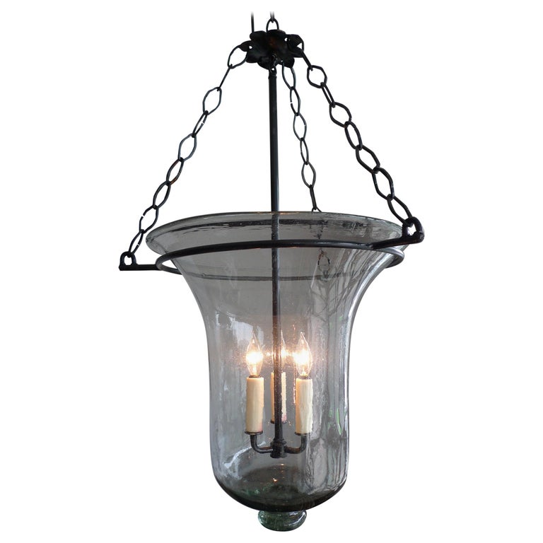 French Vintage Glass Bell Jar With Wrought Iron Fittings And 3 Centre Lights