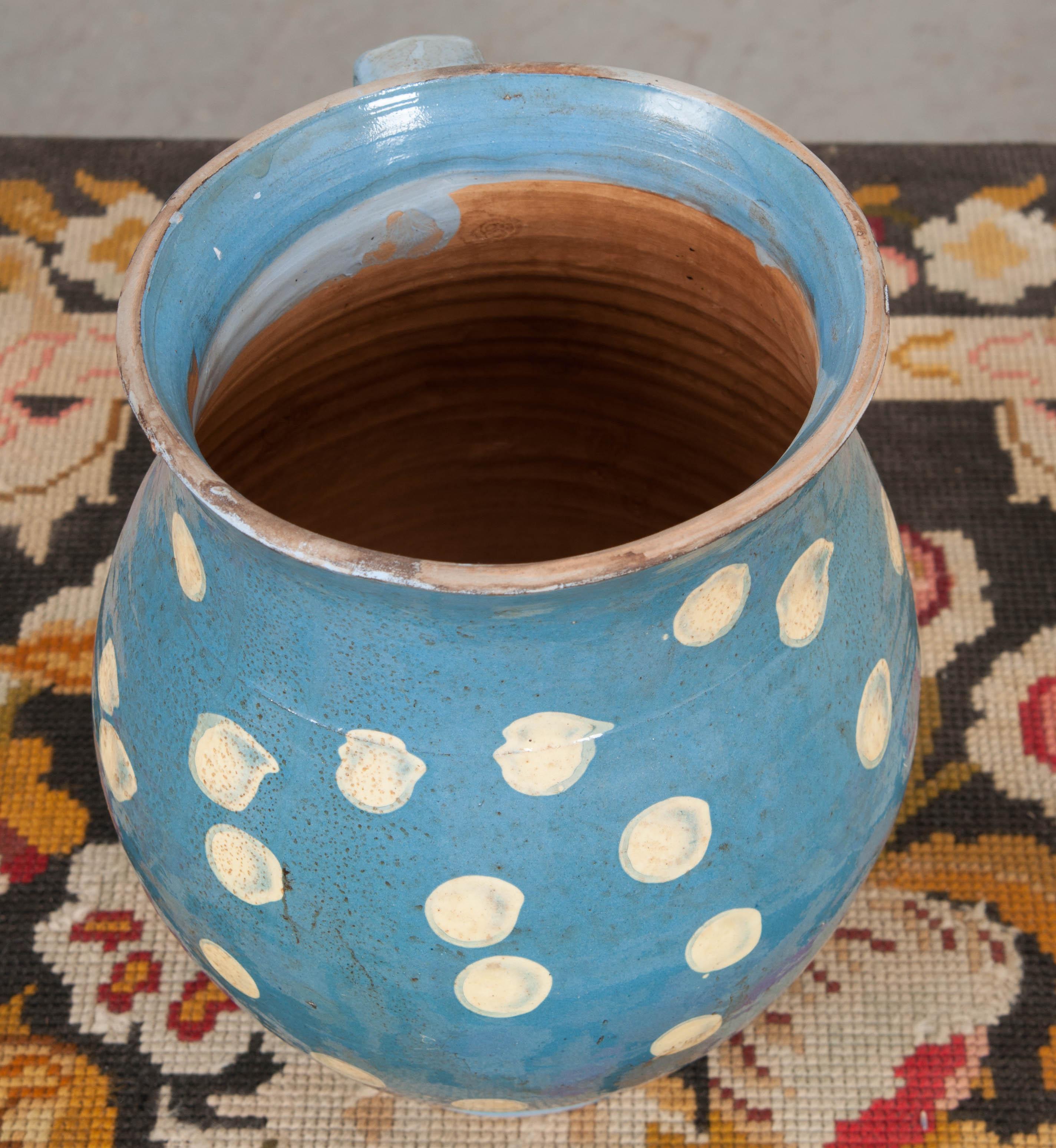 French Vintage Glazed Polka-Dot Pitcher In Good Condition In Baton Rouge, LA