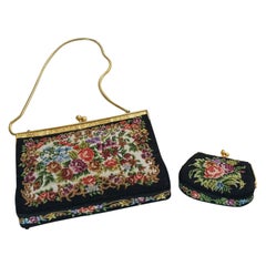 Set aus Clutch-Handtasche und Münzgeldbörse aus Gobelin im französischen Stil, um 1920