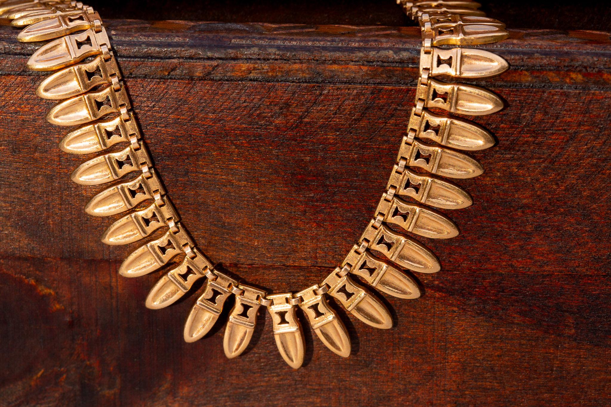 French Vintage Gold Amphora Fringe Necklace Archaeological Revival Etruscan For Sale 12