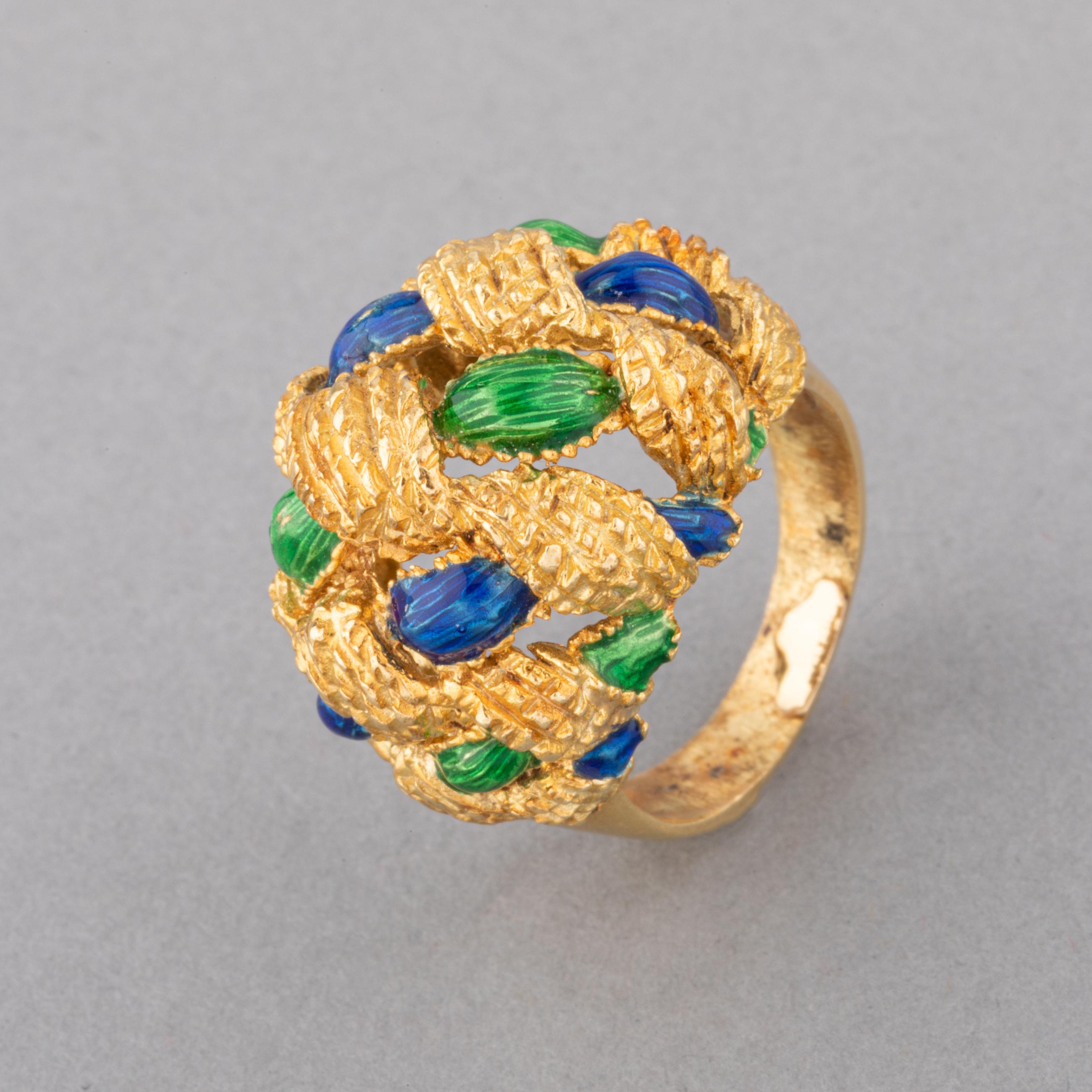 French, Vintage Gold and Enamel Ring In Good Condition For Sale In Saint-Ouen, FR