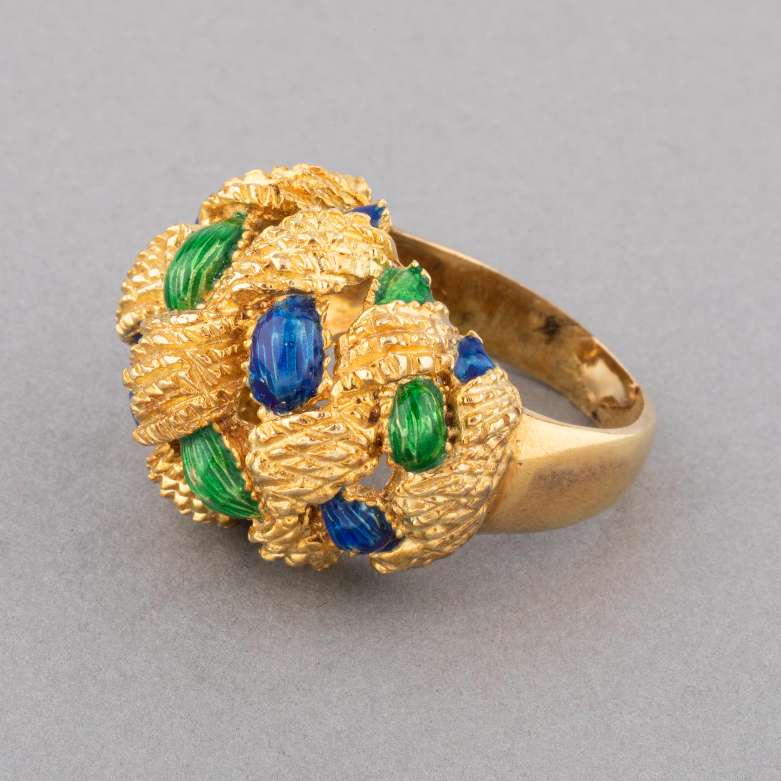 French, Vintage Gold and Enamel Ring For Sale 1