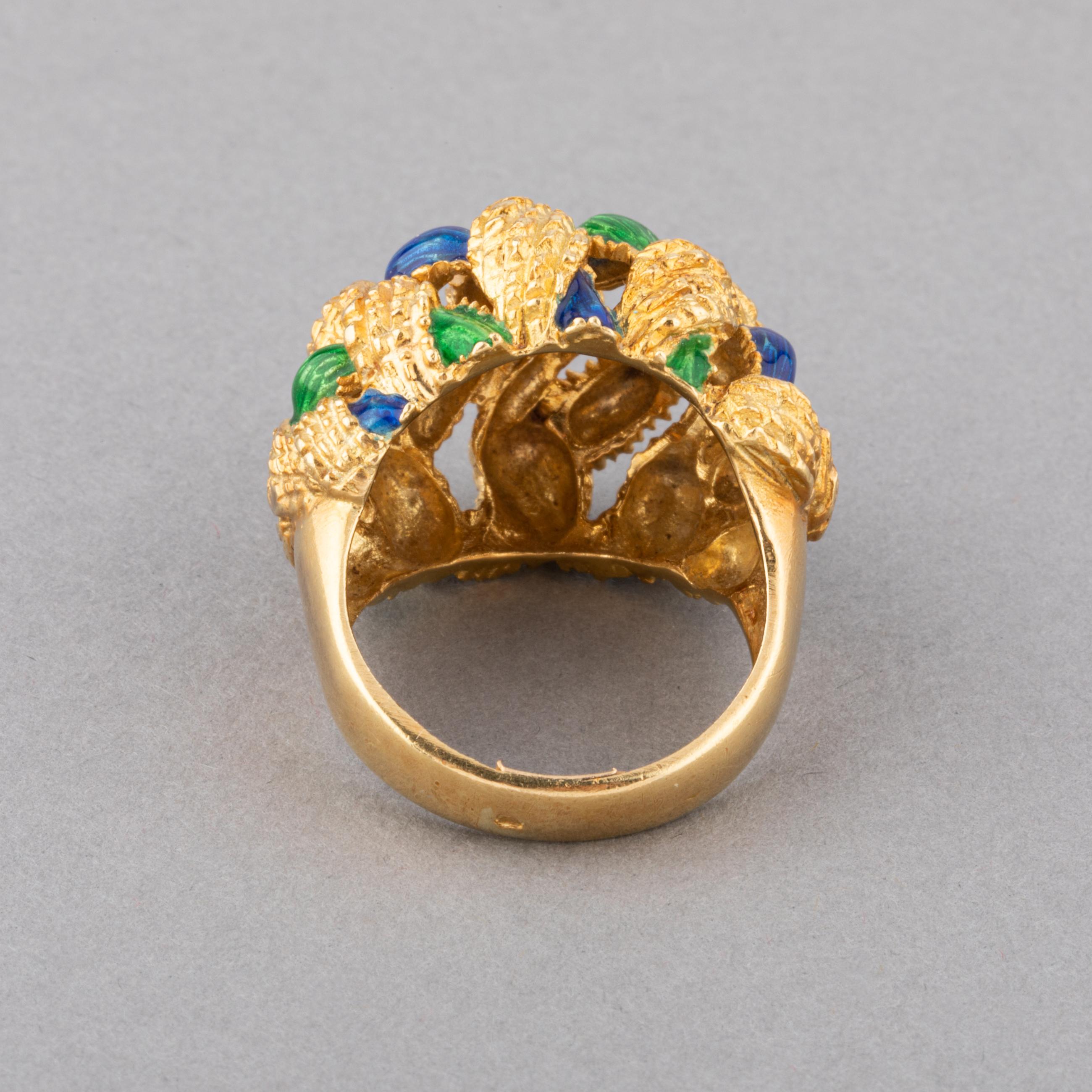 French, Vintage Gold and Enamel Ring For Sale 2