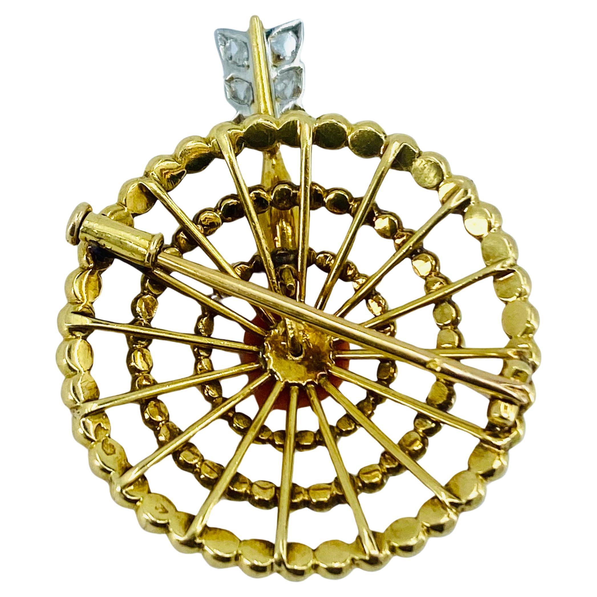 French Vintage Gold Brooch Coral Heart Diamond In Good Condition For Sale In Beverly Hills, CA