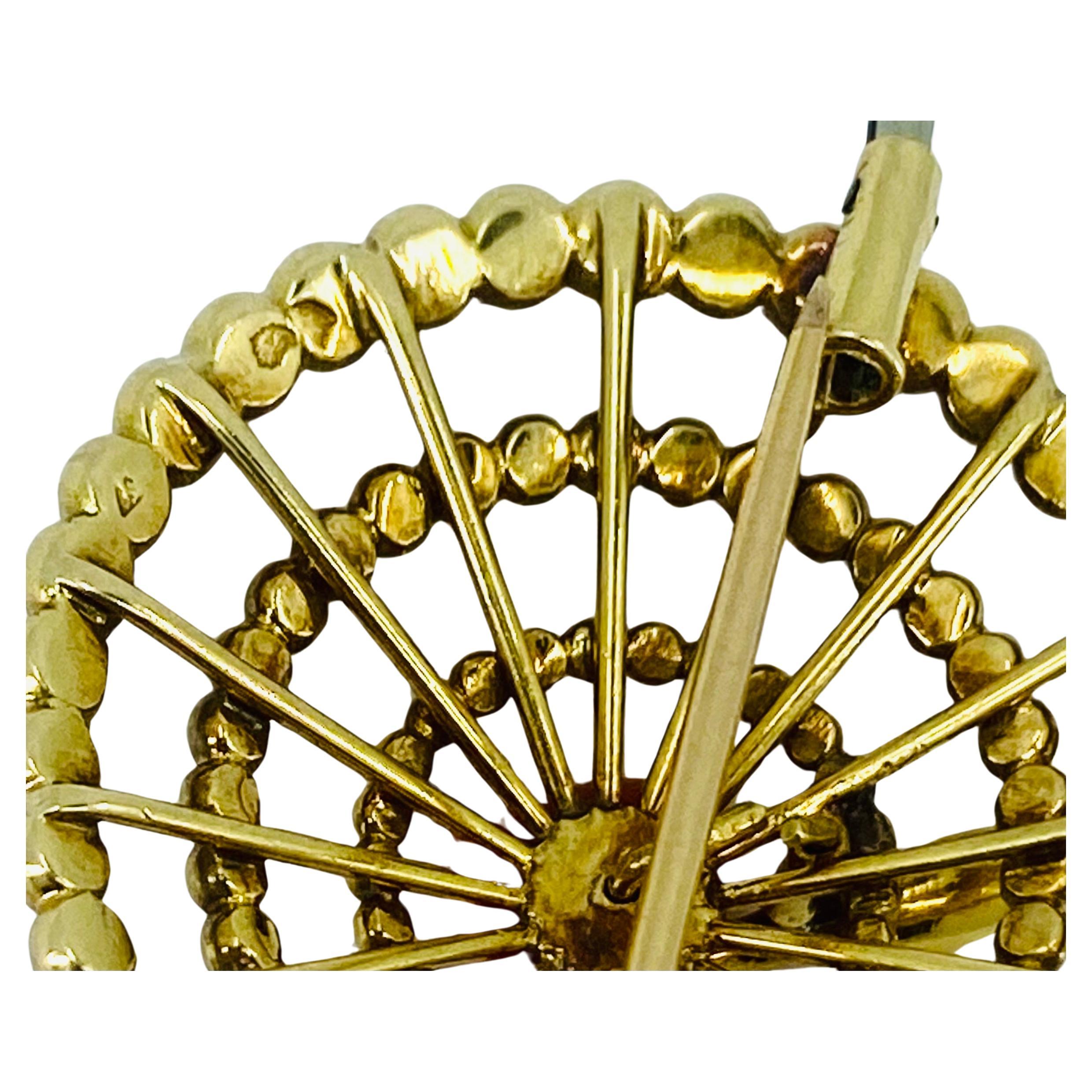 French Vintage Gold Brooch Coral Heart Diamond For Sale 2
