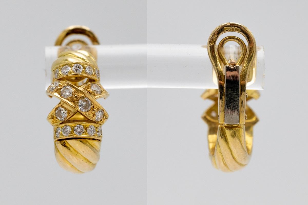 Französische Vintage-Ohrringe aus Gold mit Diamanten, ca. 1960er Jahre. im Angebot 1