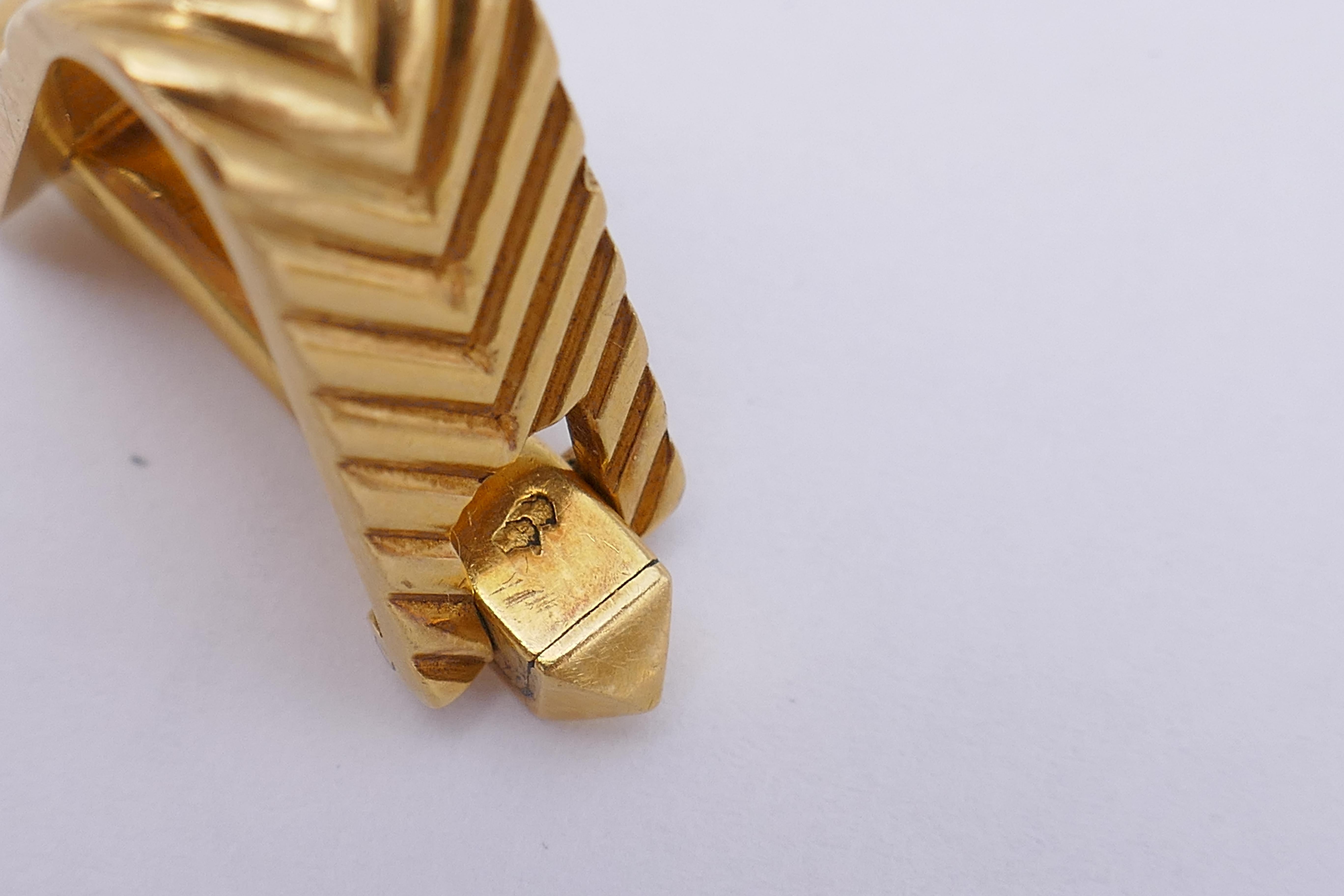 French Vintage Gold Herringbone Breveté SGDG Cufflinks 3