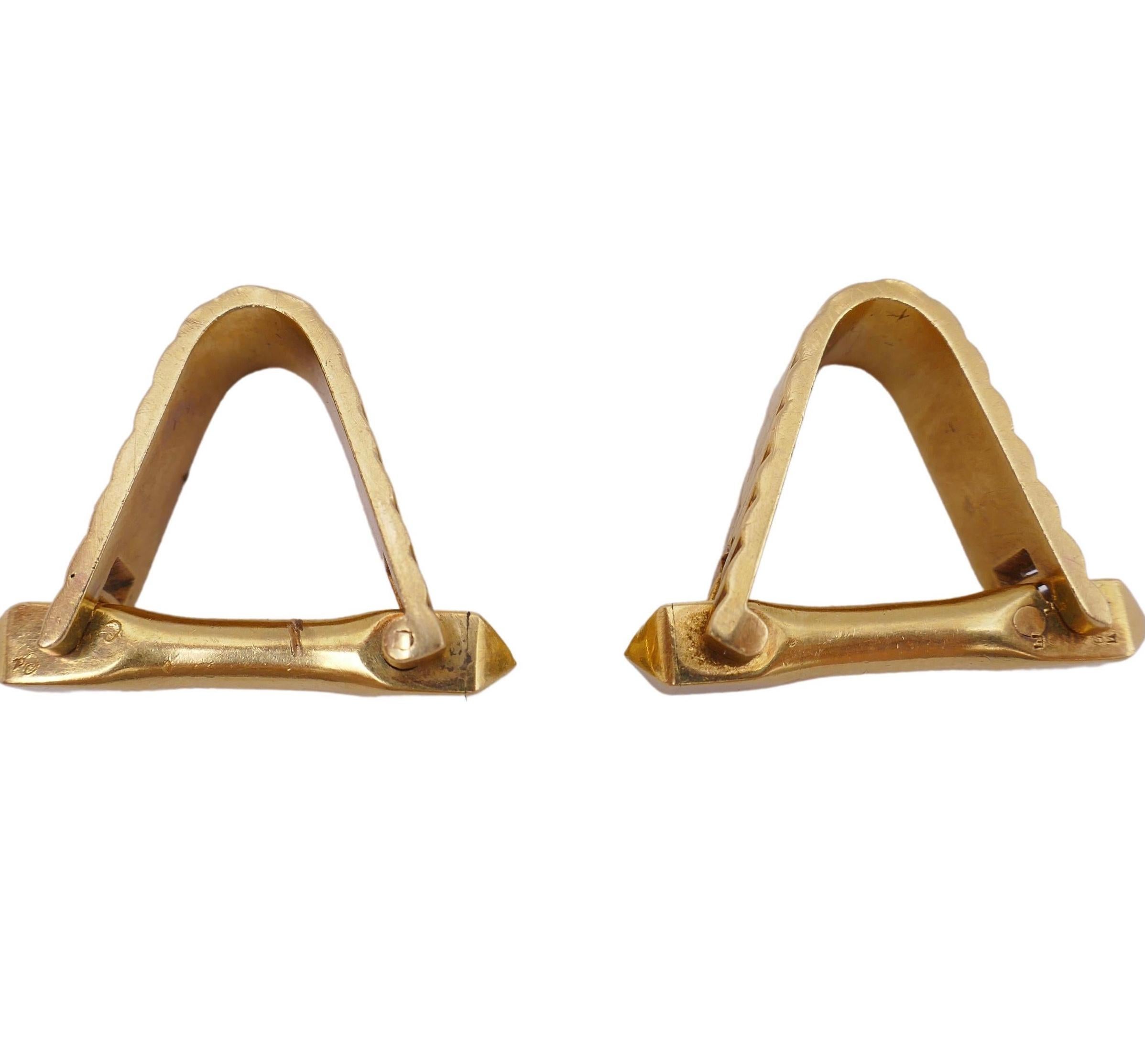 French Vintage Gold Herringbone Breveté SGDG Cufflinks In Excellent Condition For Sale In Beverly Hills, CA