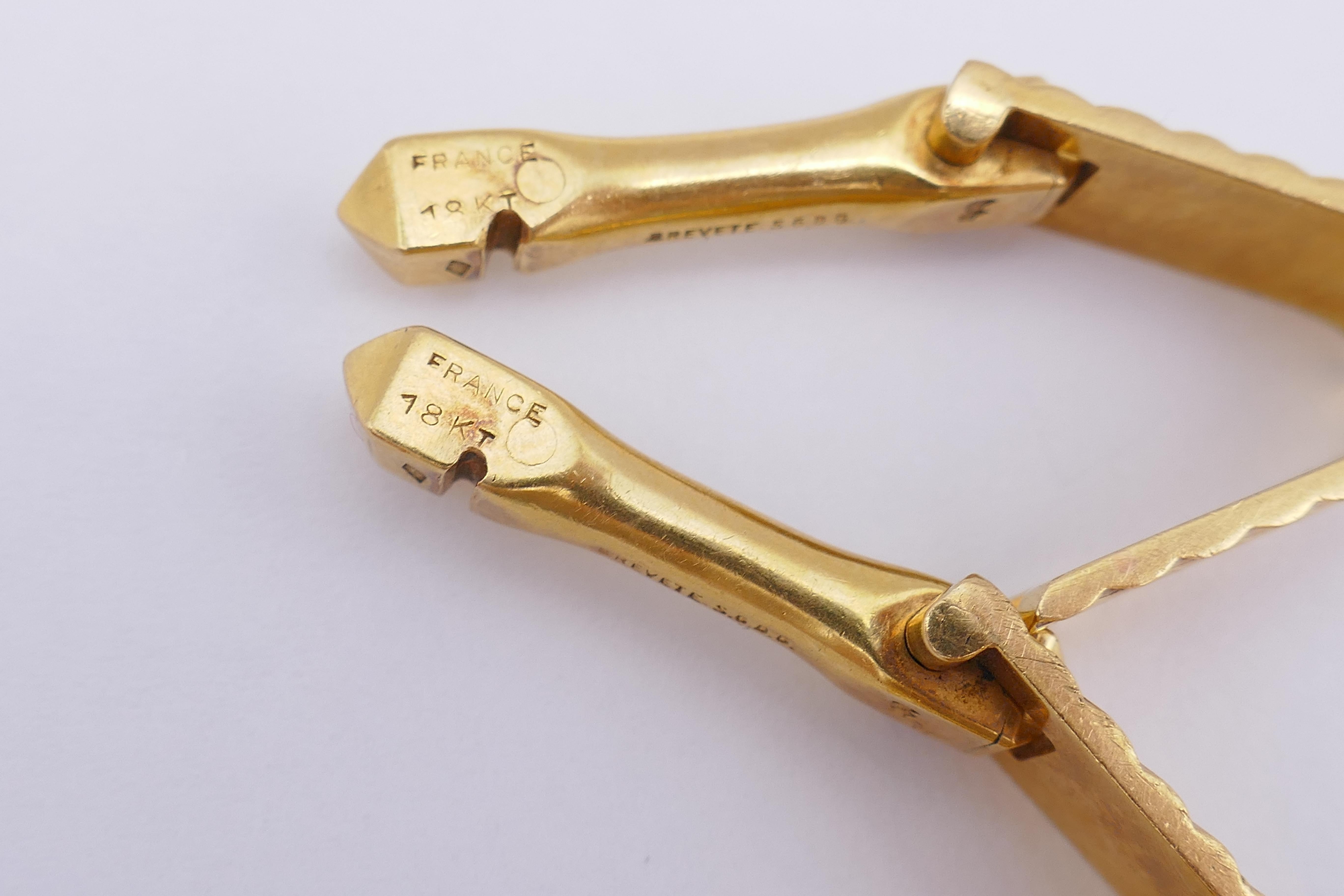 French Vintage Gold Herringbone Breveté SGDG Cufflinks For Sale 1