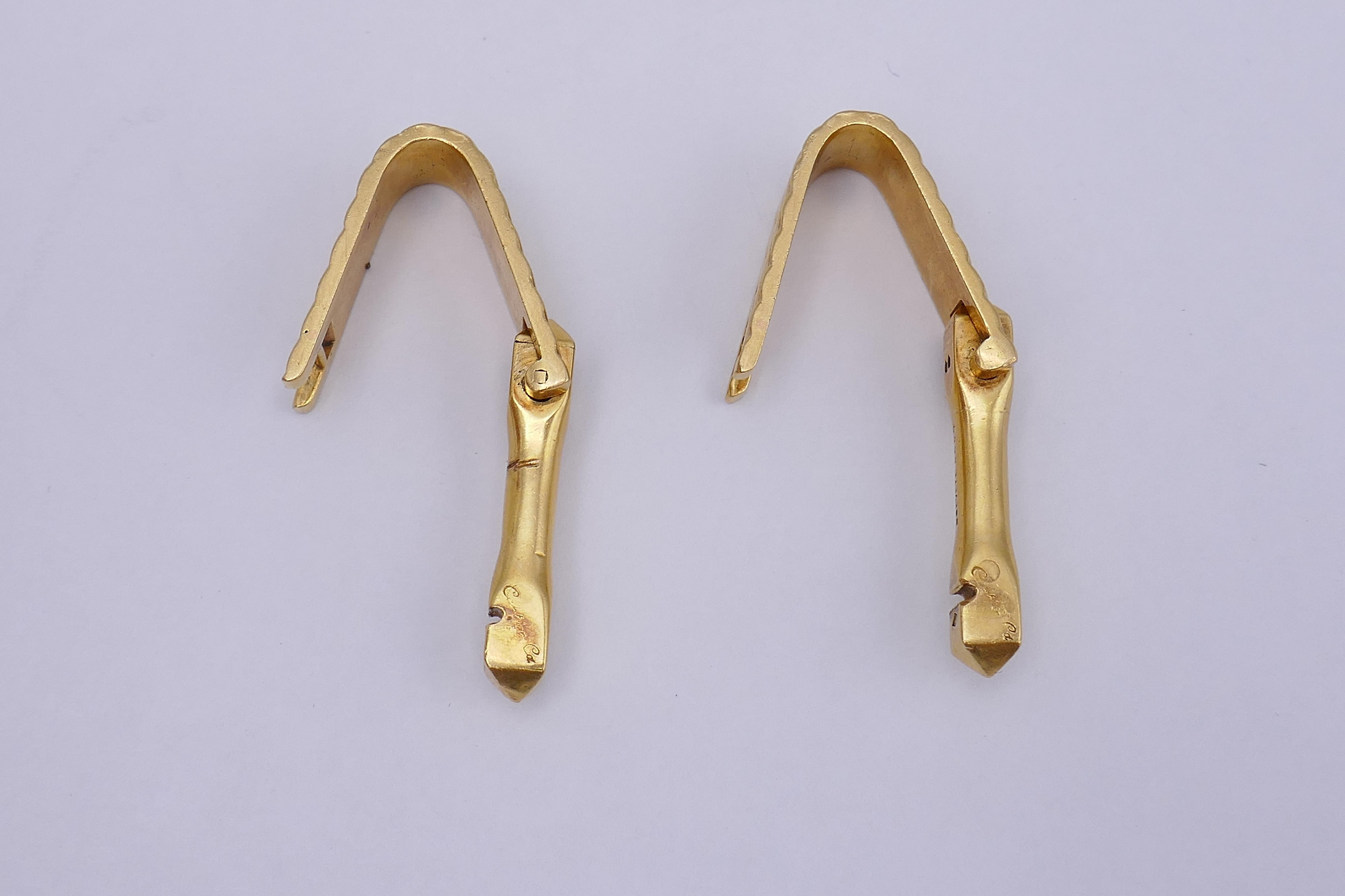 French Vintage Gold Herringbone Breveté SGDG Cufflinks For Sale 2
