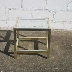 French Vintage golden Glass and Brass Side Table-Hollywood Regency Style-70s