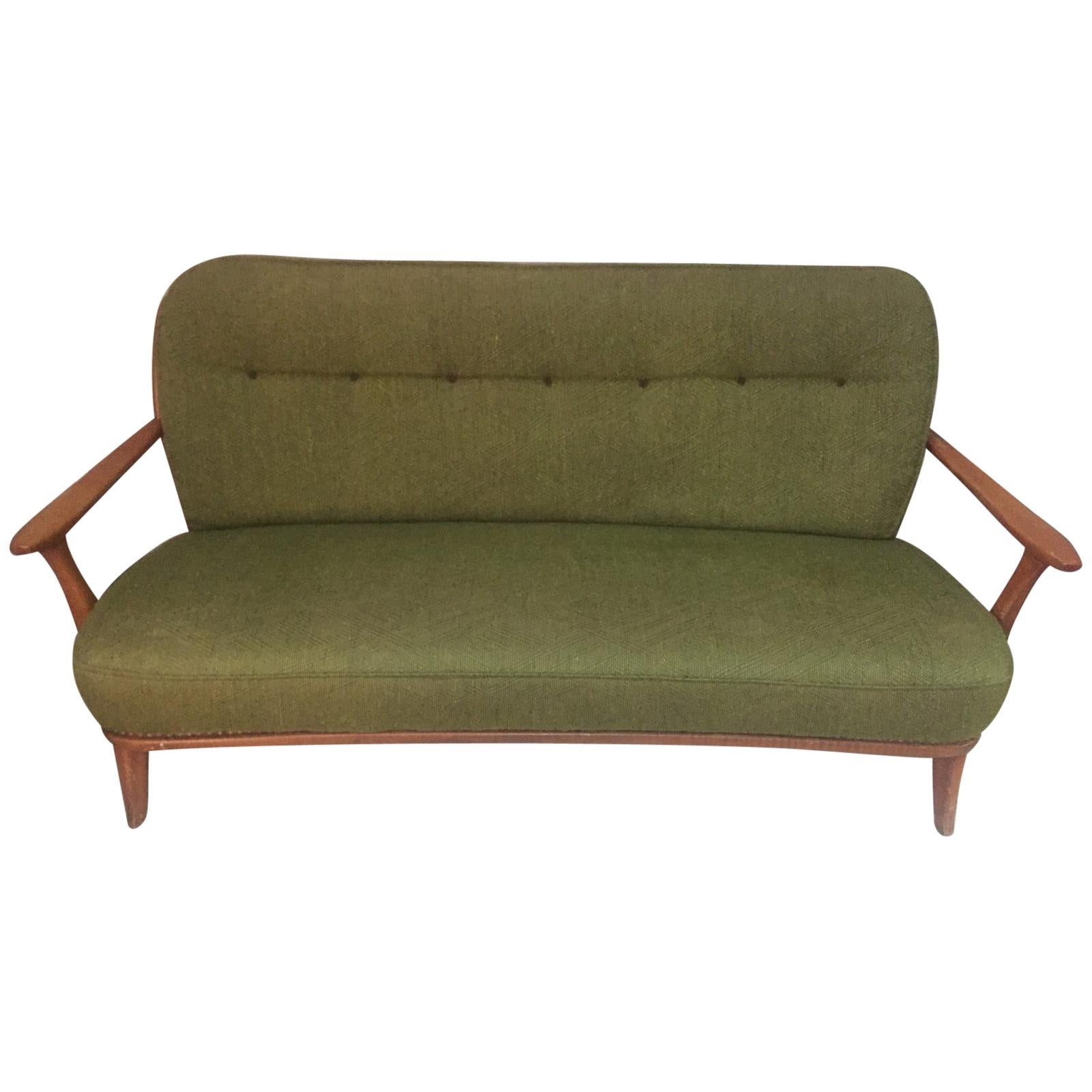 French Vintage Green Fabric Three Seater Sofa, 1960s