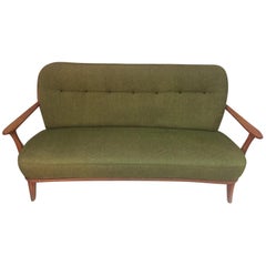 French Vintage Green Fabric Three Seater Sofa, 1960s