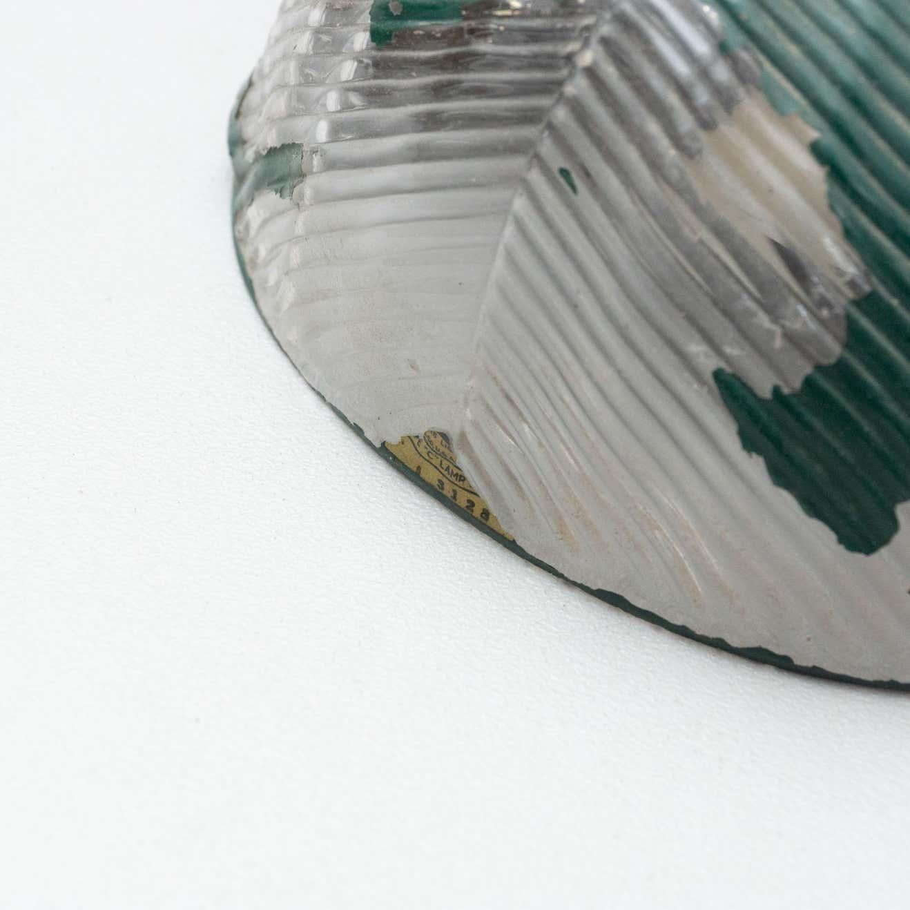 French Vintage Green Glass Ceiling Lamp, circa 1940 For Sale 7