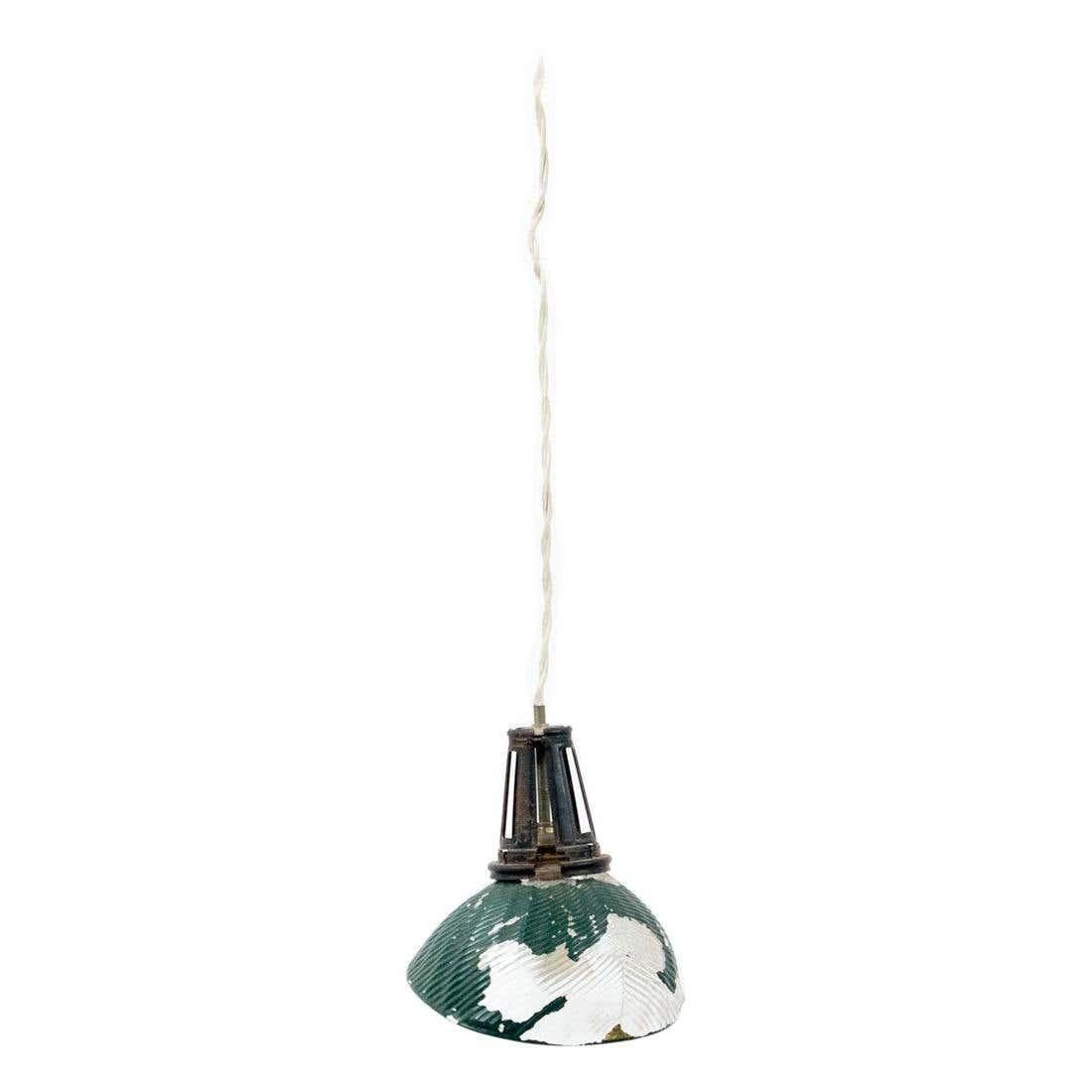 French Vintage Green Glass Ceiling Lamp, circa 1940 For Sale 8