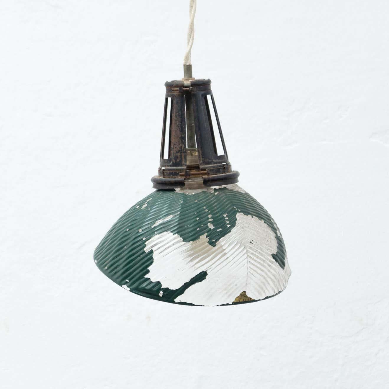 Mid-Century Modern French Vintage Green Glass Ceiling Lamp, circa 1940 For Sale