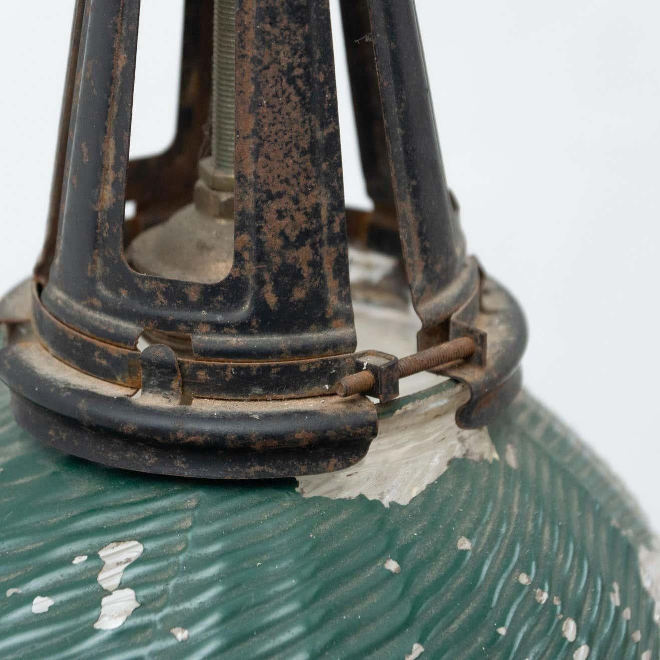 French Vintage Green Glass Ceiling Lamp, circa 1940 For Sale 2