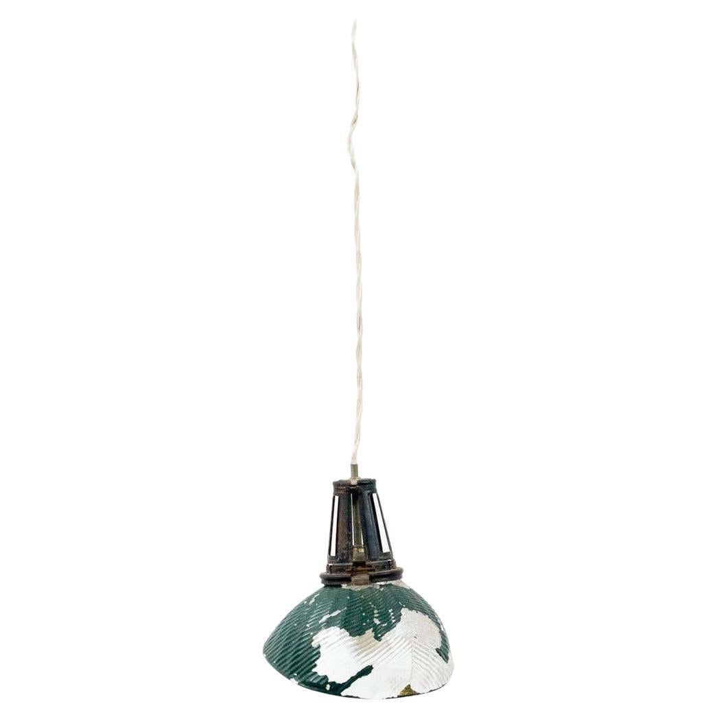French Vintage Green Glass Ceiling Lamp, circa 1940 For Sale