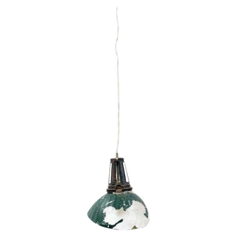 French Vintage Green Glass Ceiling Lamp, circa 1940 For Sale