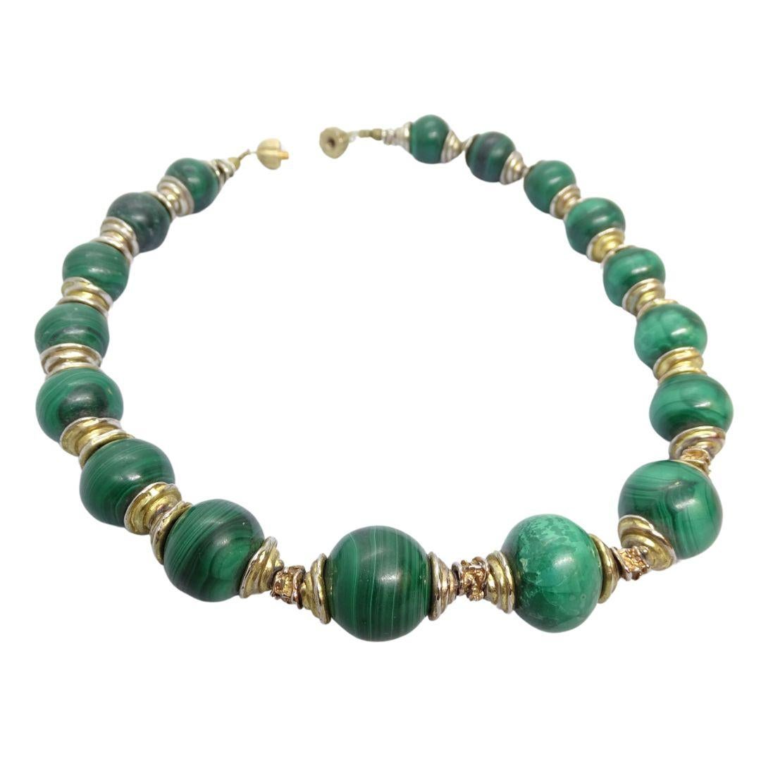 Französisch  Grüne Vintage-Halskette mit Malachitkugeln  Set aus Gild-Metall 6