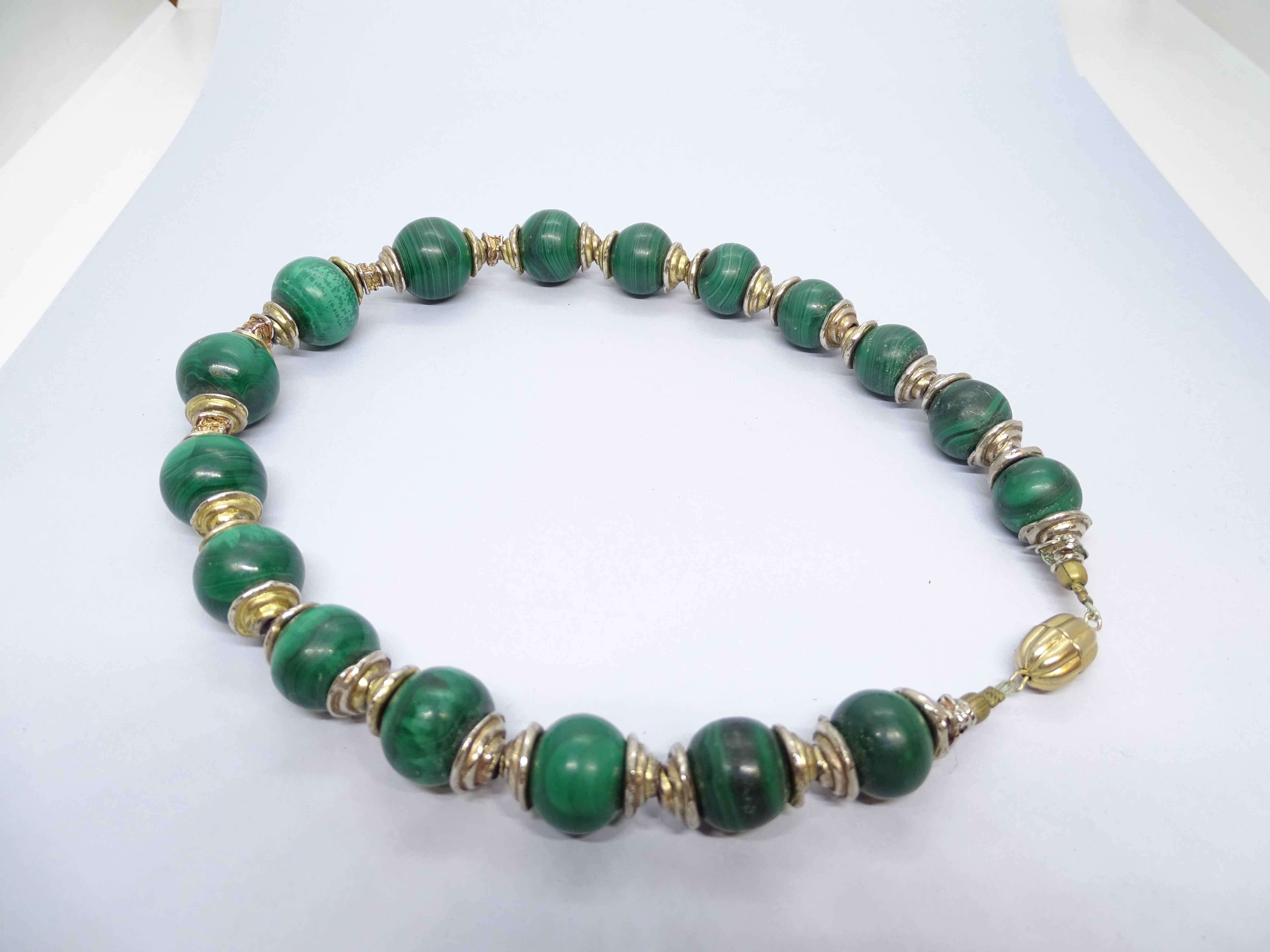 Ball Cut French  Vintage Green necklace with malachite balls  set in gild-metal For Sale