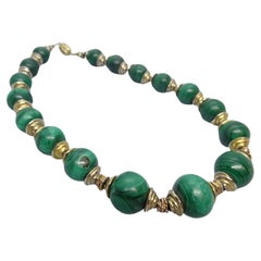 French  Vintage Green necklace with malachite balls  set in gild-metal