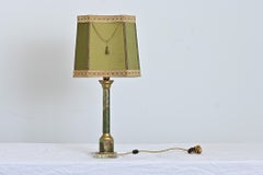 French Vintage Green Onyx Table Lamp with Custom Shade