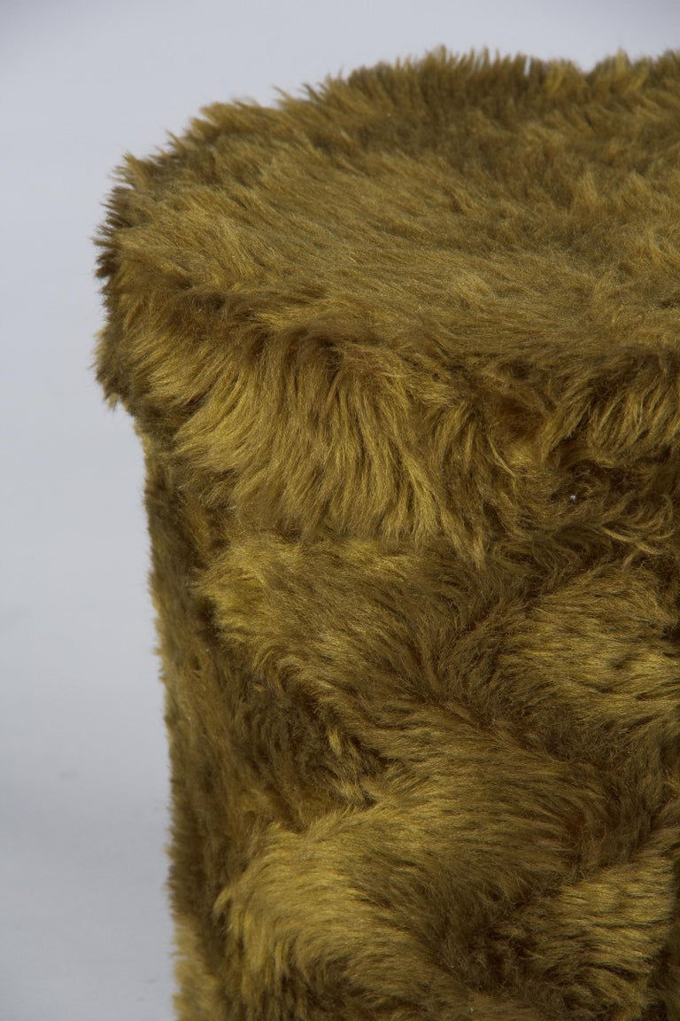 French Vintage Green Pouf Vanity Stool, 1970s For Sale at 1stdibs