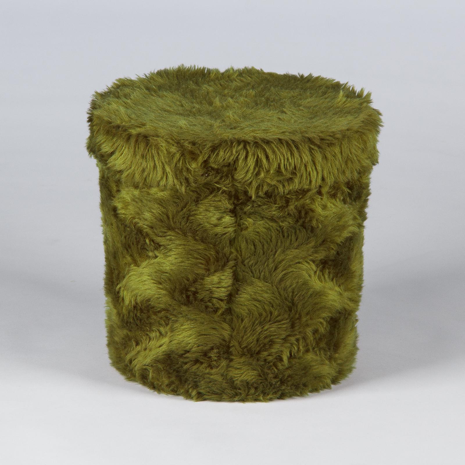 20th Century French Vintage Green Pouf Vanity Stool, 1970s