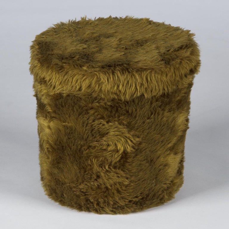 French Vintage Green Pouf Vanity Stool, 1970s For Sale at 1stdibs