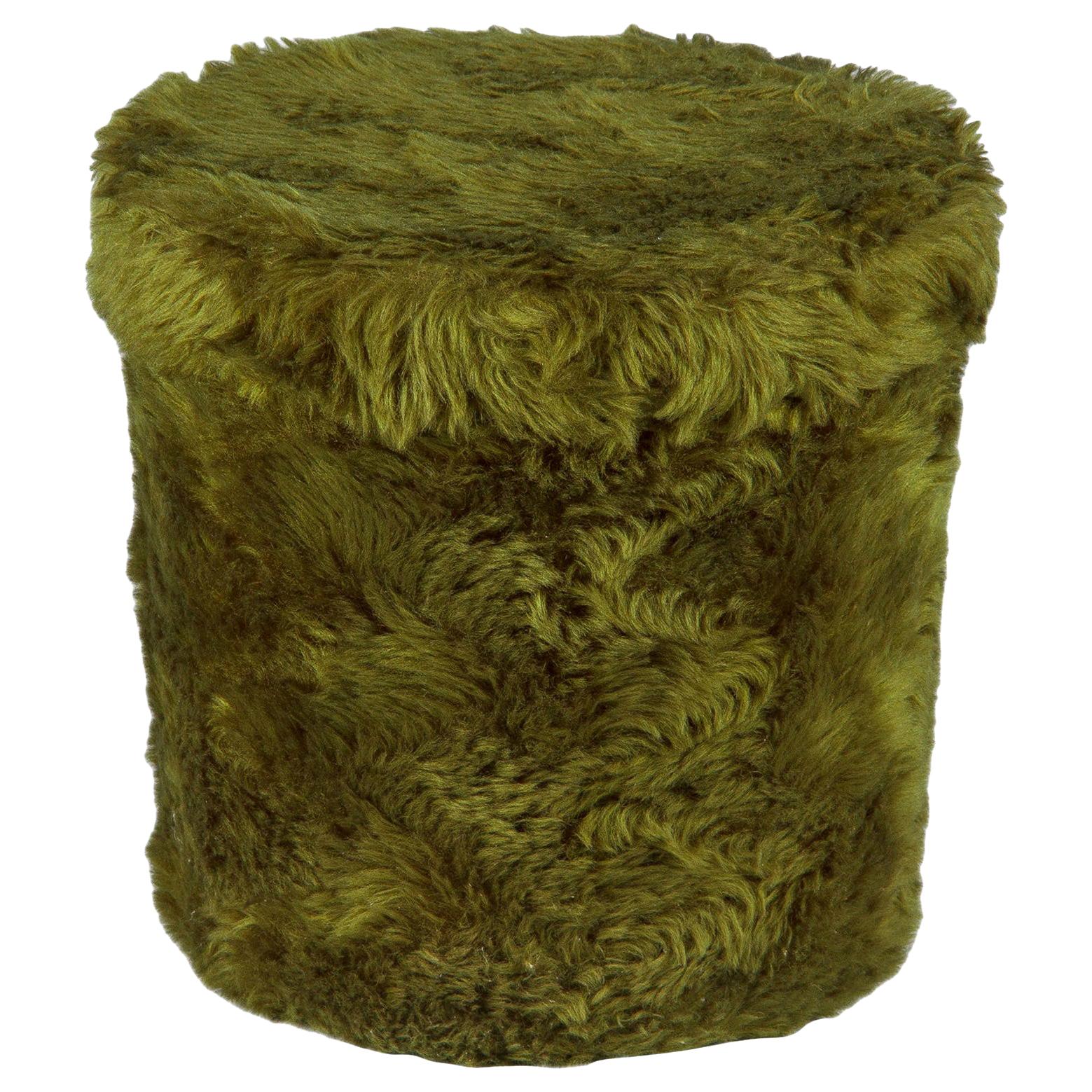 French Vintage Green Pouf Vanity Stool, 1970s