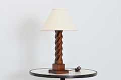 French Vintage Hand-Carved Wood Table Lamp with New Shade and Cord