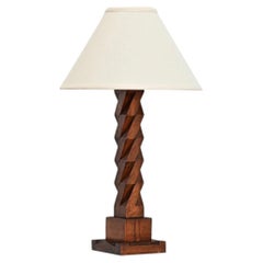 French Vintage Hand-Carved Wood Table Lamp with New Shade and Cord