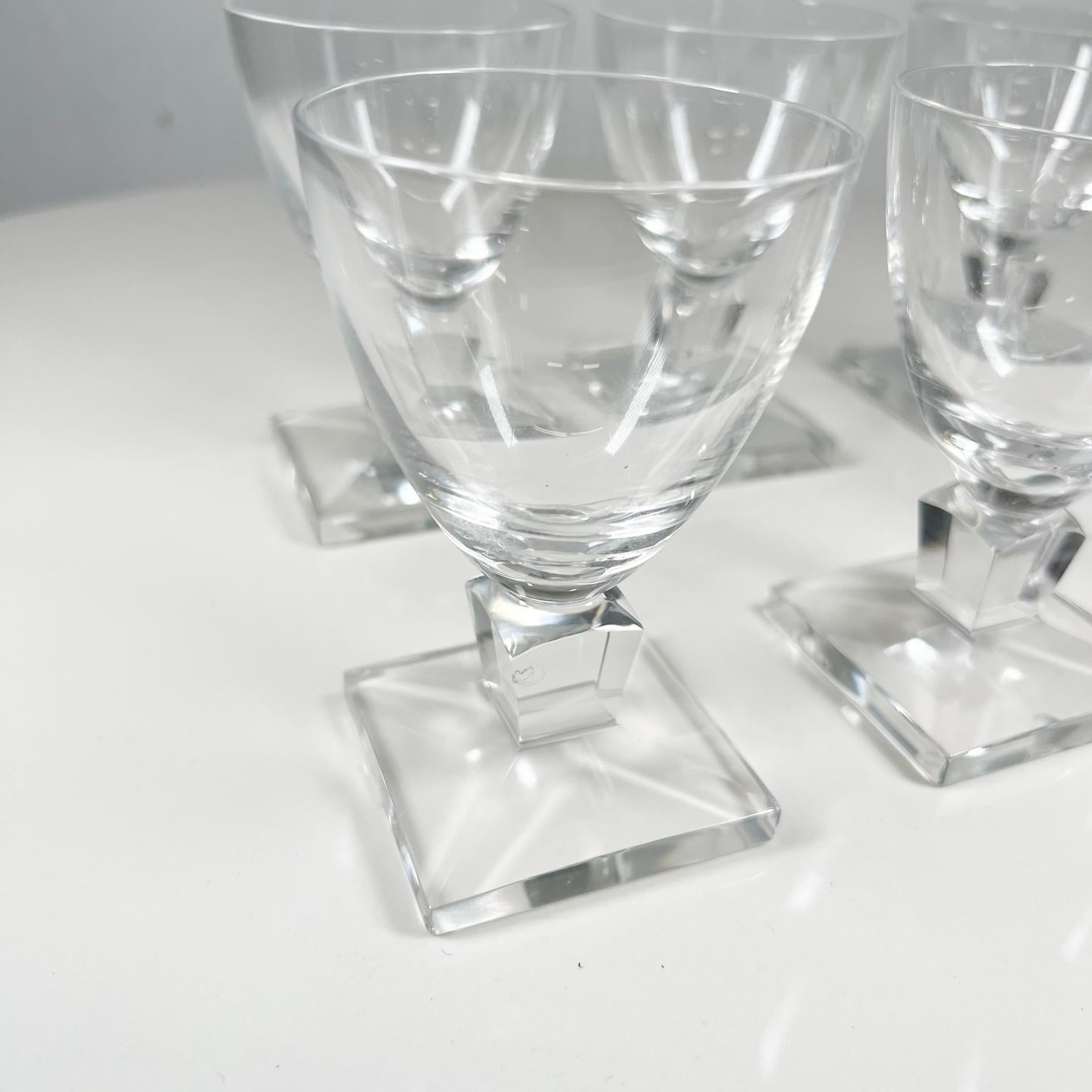 French Vintage Handcraft Set of Six Crystal Wine Glasses Style of Lalique 2