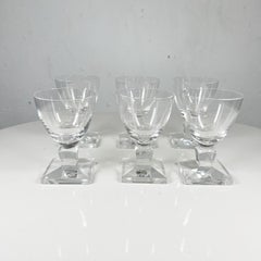 French Vintage Handcraft Set of Six Crystal Wine Glasses Style of Lalique