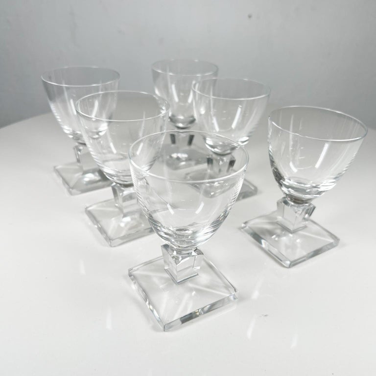 French Vintage Handcraft Set of Six Crystal Wine Glasses Style of