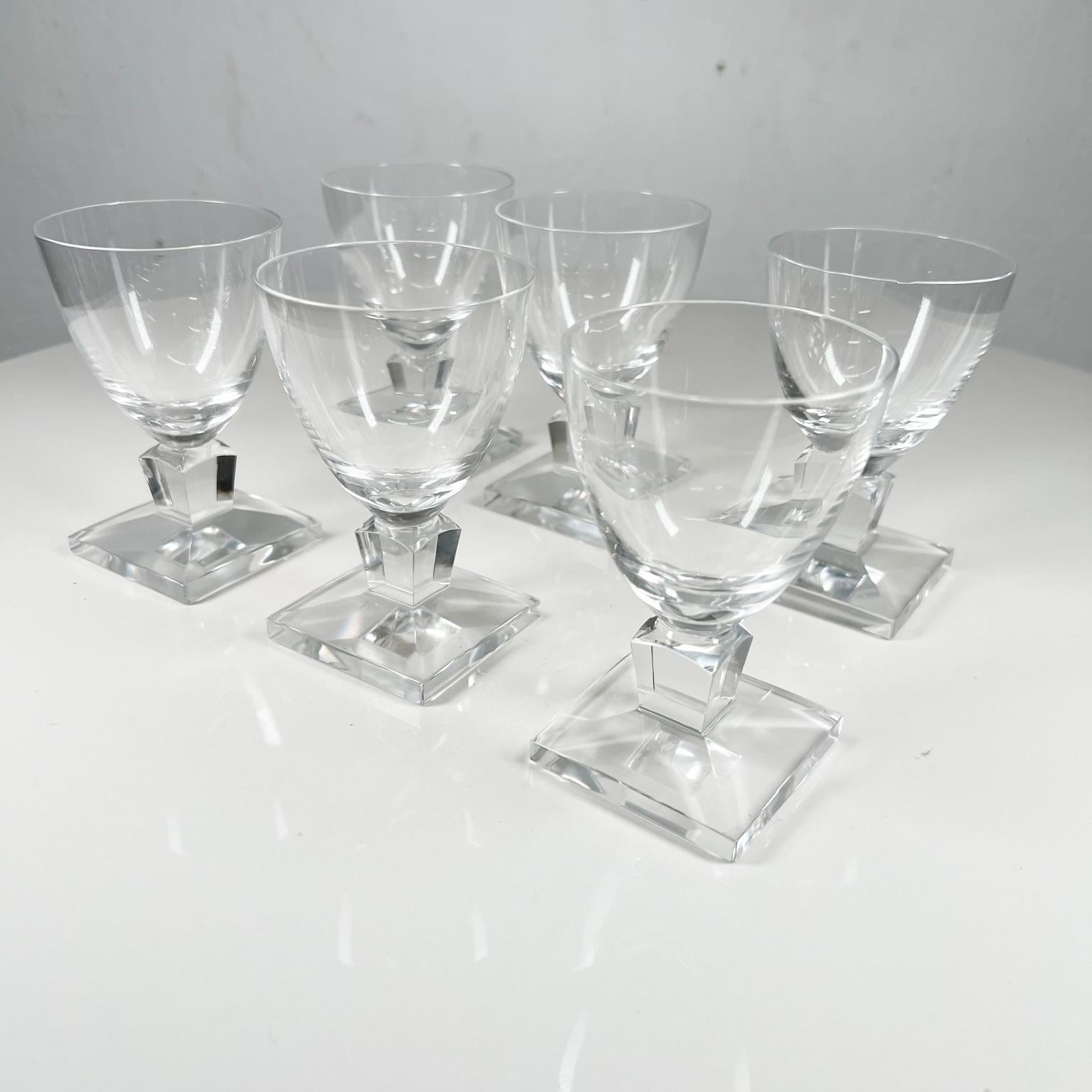Mid-Century Modern French Vintage Handcraft Set of Six Crystal Wine Glasses Style of Lalique