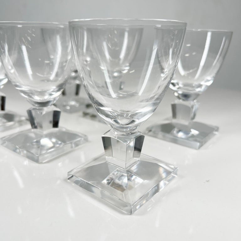 French Vintage Handcraft Set of Six Crystal Wine Glasses Style of