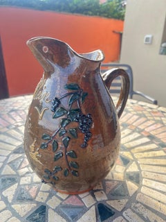 French Vintage Handcrafted Brown Ceramic Pitcher