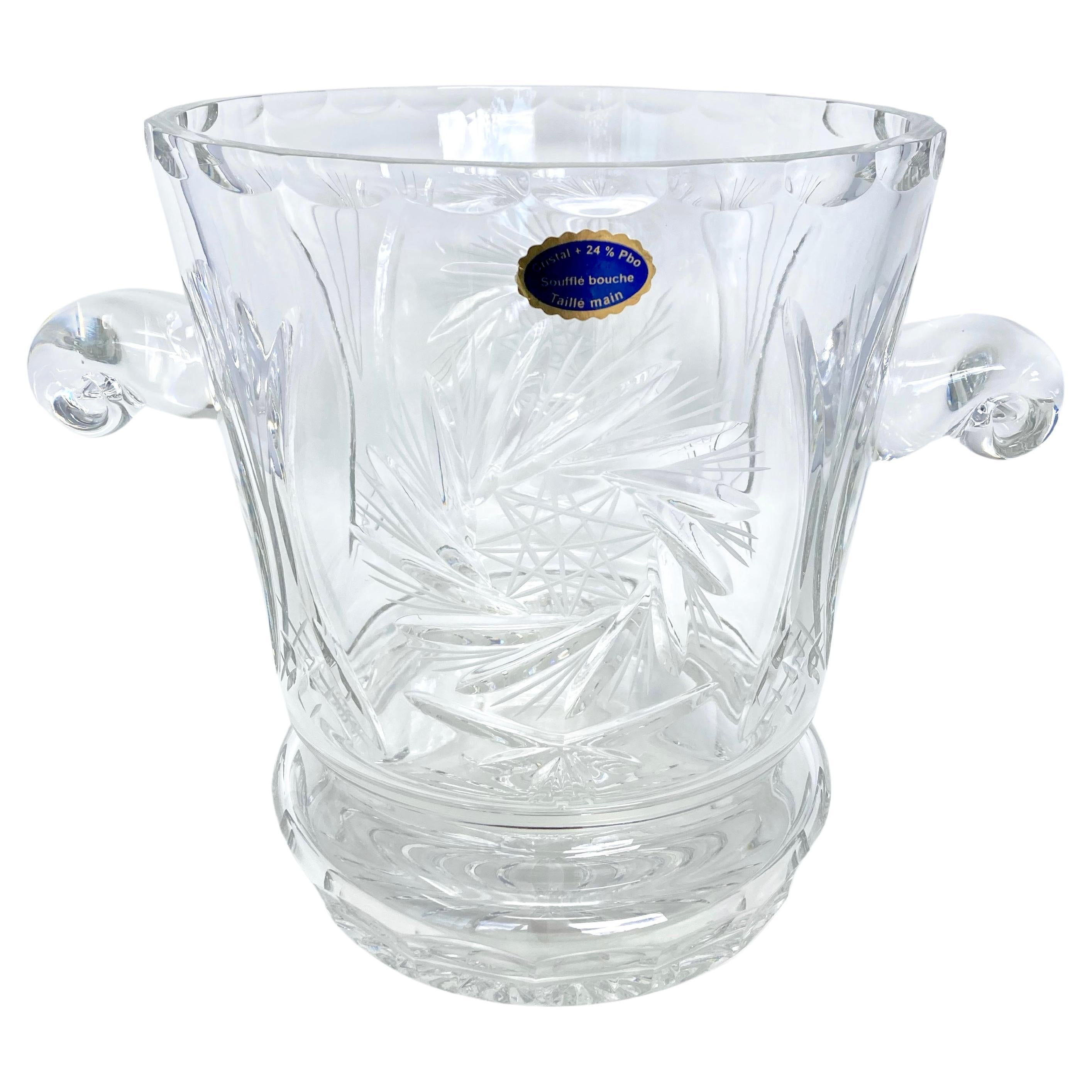 French 1980s Vintage Handmade Cut Crystal Champagne Bucket by Les Grands Ducs For Sale